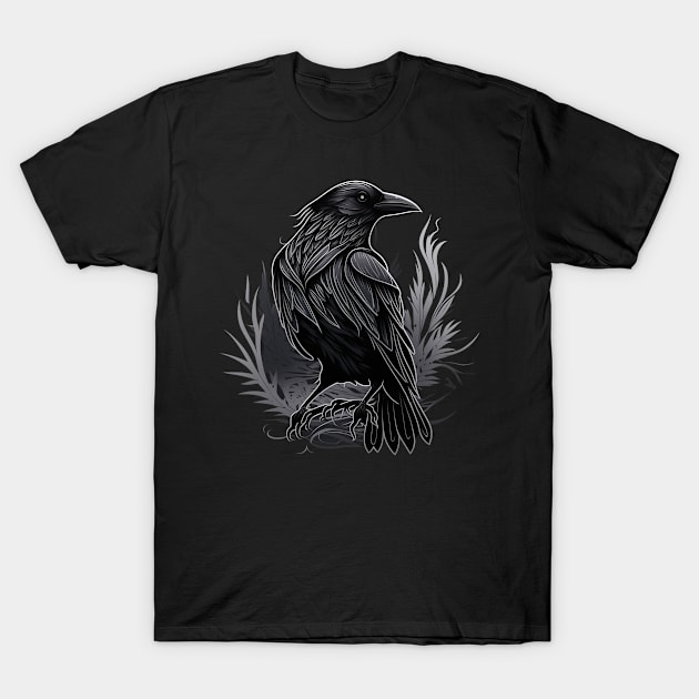 Raven Graphic Goth Black Crow T-Shirt by Linco